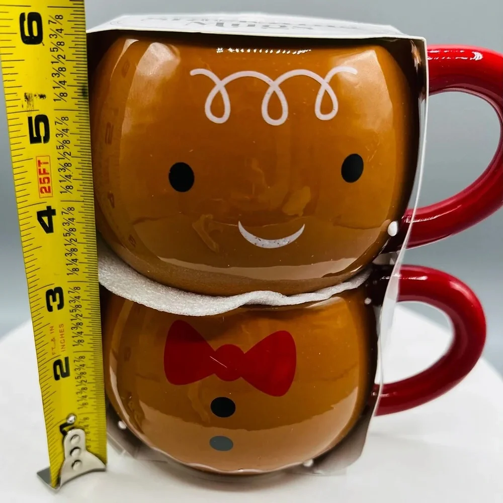 🆕 RARE Target Stackable Gingerbread Mugs Set of 2 Ceramic Mugs Christmas Holiday